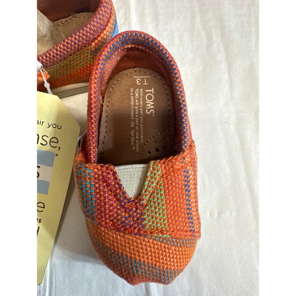 TOMS Toddler Shoes Orange Multi Stripe Hook Loop Size T3 - Picture 7 of 7